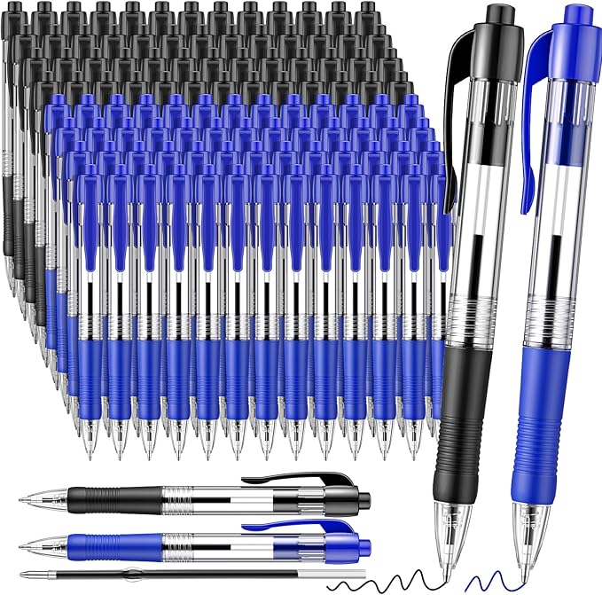 Fulmoon 100 Pcs Gel Ink Pens Retractable Ballpoint Medium Point 1.0 mm Ballpoint Smooth Writing Click Pens for Journal Writing Office Home(Black and Blue Ink)-DeskLoop Office