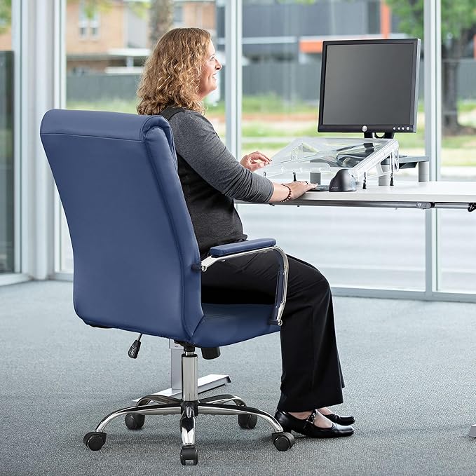Modern Office Desk Chair, Conference Room Chairs, High Back Ergonomic Home ofiice Chair, Adjustable Height Swivel Executive Computer Chair with Padded Seat and Armrest (Blue)-DeskLoop Office