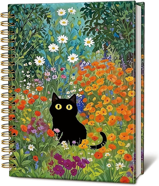 Cute Cat Notebook Journal, Cat Gifts for Girls, Cat Lover Gifts for Women Men, Funny Black Cats Floral Spiral Notebook, Cats Notepad for School Supplies 5.5x8.3 Inch-DeskLoop Office