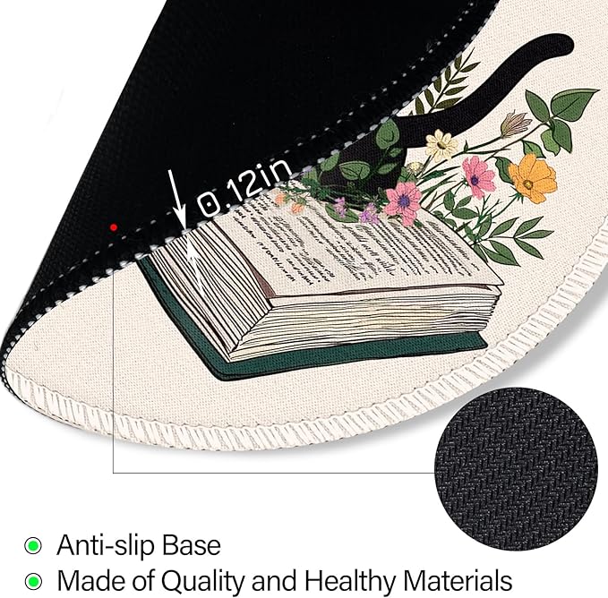 Book Black Cat Floral Flowers Mouse Pad, Small Round Mousepads for Desk, Mini Travel Mouse Mat for Wireless Computer Laptop, Work Office Desk Accessories, 8.6 x 8.6 inch-DeskLoop Office