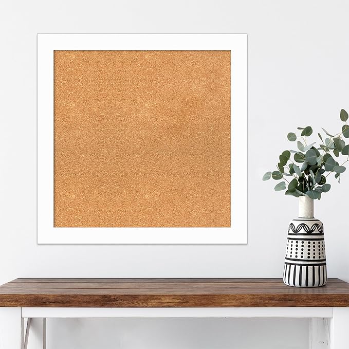 Amanti Art Natural Cork Board for Wall, 25x25 Vision Board with White Frame, Medium Corkboard Office Decor for Home Organization, Casual Corkboard Pinboard to Display Items for Home Organization in-DeskLoop Office
