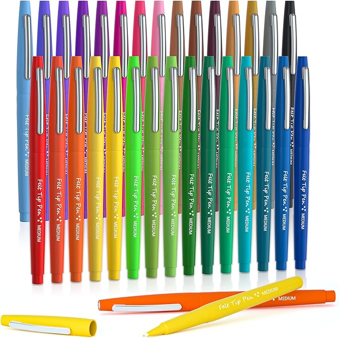 Lelix 30 Colors Felt Tip Pens, Medium Point Assorted Markers Pens For Journaling, Writing, Note Taking, Planner Coloring, Perfect for Art Office and School Supplies-DeskLoop Office