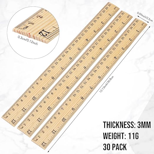 Zonon 30 Pcs 12 Inch Plastic Ruler Assorted Colors Ruler Bulk with Centimeters Millimeter and Inches Rulers First Day of School Gift for Kids School Classroom Office Supplies(Simple Color,Wood)-DeskLoop Office