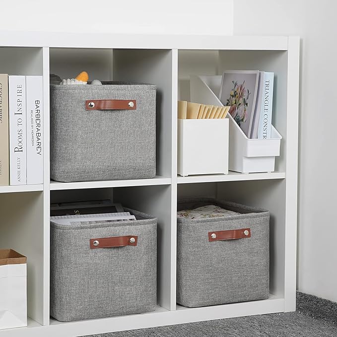 DULLEMELO Medium Storage Baskets for Organizing, Rectangular Fabric Storage Bins Collapsible, Perfect for Shelves, Closets, Nursery, Home, Office, Empty Gift Baskets (3-Pack,Grey)-DeskLoop Office