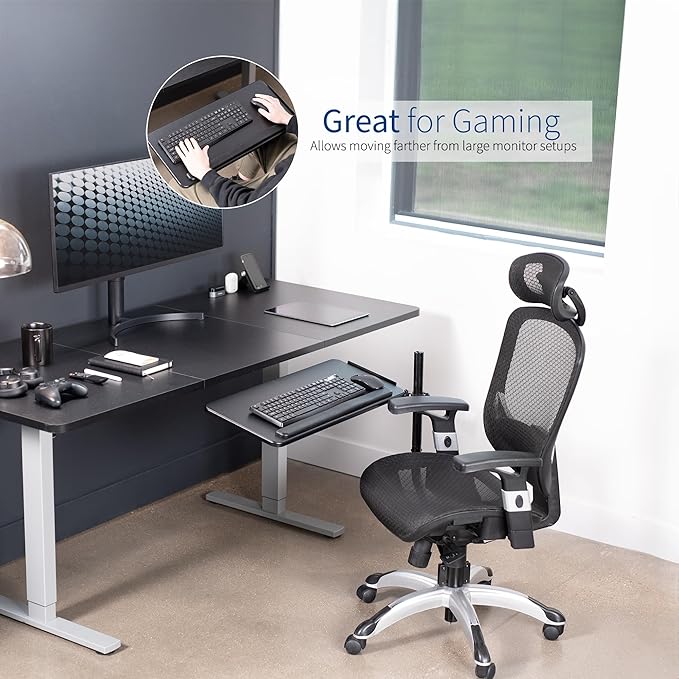VIVO Office Chair Mounted 26 x 12 Inch Keyboard and Mouse Tray, Ergonomic Tilt, Full Motion 360 Degree Rotation, Black, MOUNT-KB08C-DeskLoop Office