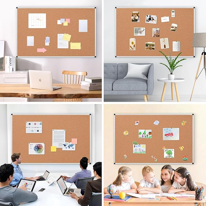 Board2by Extra Large Cork Bulletin Board 60" X 36", Silver Aluminum Framed 5'x3' Corkboard for Wall, Wall Mounted Notice Pin Board with 18 Push Pins for School, Home & Office-DeskLoop Office