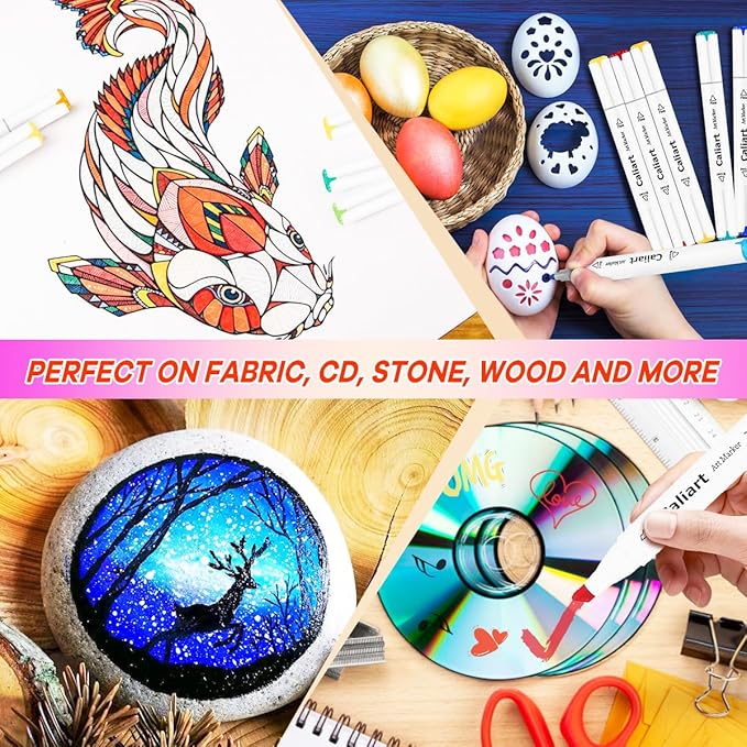 Caliart 41 Colors Dual Tip Art Markers Permanent Alcohol Based Markers Colored Artist Drawing Marker Pens Highlighters With Case for Coloring Animation Illustration Painting Card Making Underlining-DeskLoop Office