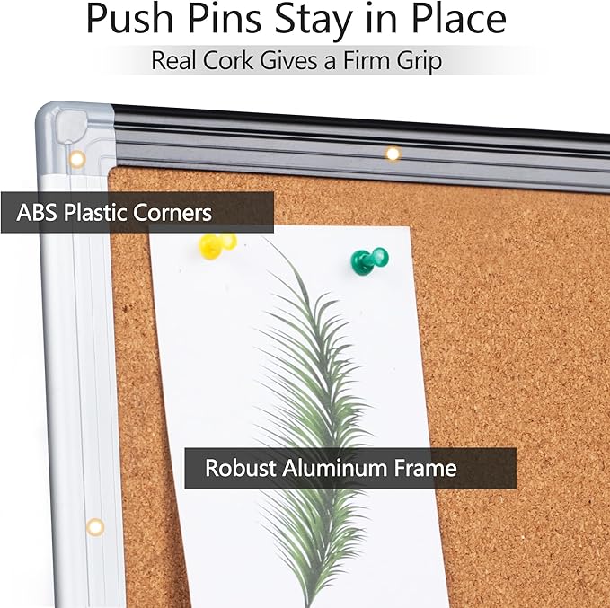 Board2by Cork Board Bulletin Board 20" x 30", Black/Silver Aluminium Framed Corkboard, Office Board for Wall Decor, Large Wall Mounted Notice Pin Board with 18 Push Pins for School, Home & Office-DeskLoop Office