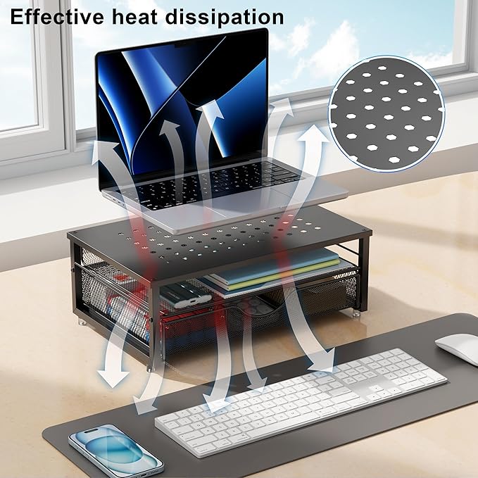 gianotter Computer Monitor Stand Riser, Desk Organizers and Accessories with Drawer, Office Desk Accessories & Workspace Desktop Organizers Storage for Classroom Office Supplies (Black)-DeskLoop Office