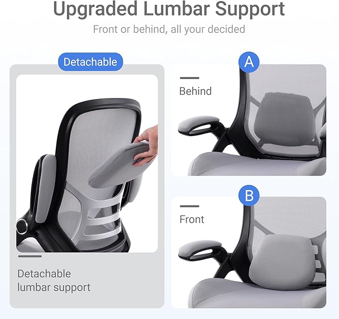 HYLONE 400lbs Heavy Duty Office Chair, 5" Thickened Seat Ergonomic Desk Chair with Adjustable Armrests, Home Office Computer Chairs for Long Hours Mesh Executive Chair(Dark Grey)-DeskLoop Office