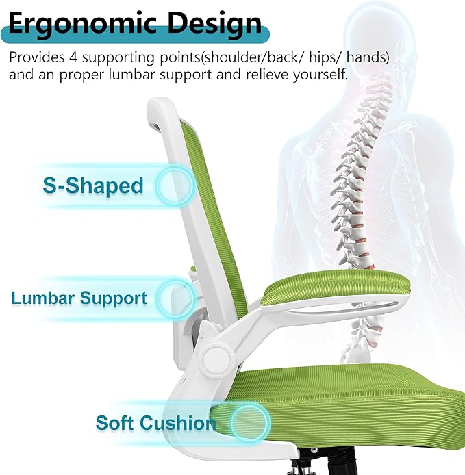 FelixKing Office Chair, Ergonomic Desk Chair Breathable Mesh Chairs with Adjustable High Back Lumbar Support Flip-up Armrests, Executive Swivel Comfy Task Computer Chairs for Home Office Green-DeskLoop Office