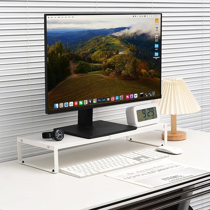 Adjustable Metal Monitor Stand - 11.6"-21.3" Ergonomic Desktop Riser for Computer/Laptop/TV, Heavy-Duty Office Shelf with Space-Saving Design (White)-DeskLoop Office