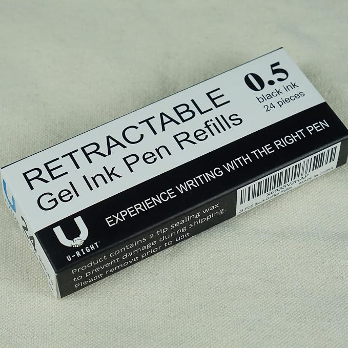 U-RIGHT 24 Pcs Retractable Black Gel Ink Refills, 0.5 mm Point Black Ink - Image 4