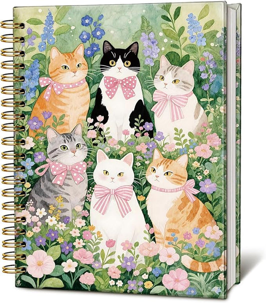 LIANHW Coquette Cute Pink Bow Cats Notebook for Women Girls, Cute Preppy Aesthetic School Supplies, Cat Lover Gifts, Coquette Pink Bow Hardcover Lined Notebook 5.5 x 8.3-DeskLoop Office