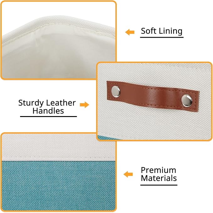 DULLEMELO Square Storage Cubes Baskets for Gifts Empty, 12 inch Cube Stroage Bins Linen Closet Organizers and Storage Baskets for Toy Nursery Shelves Bedroom Storage(4 Pack - 12" White&Teal)-DeskLoop Office