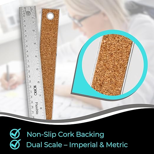 NOKKO 18 Inch Metal Ruler with Cork Backing, Pack of 2 - Stainless Steel Straight Edge Ruler with Inches and Centimeters, Non-Slip Cork Back for Precision Measurement and Stability-DeskLoop Office
