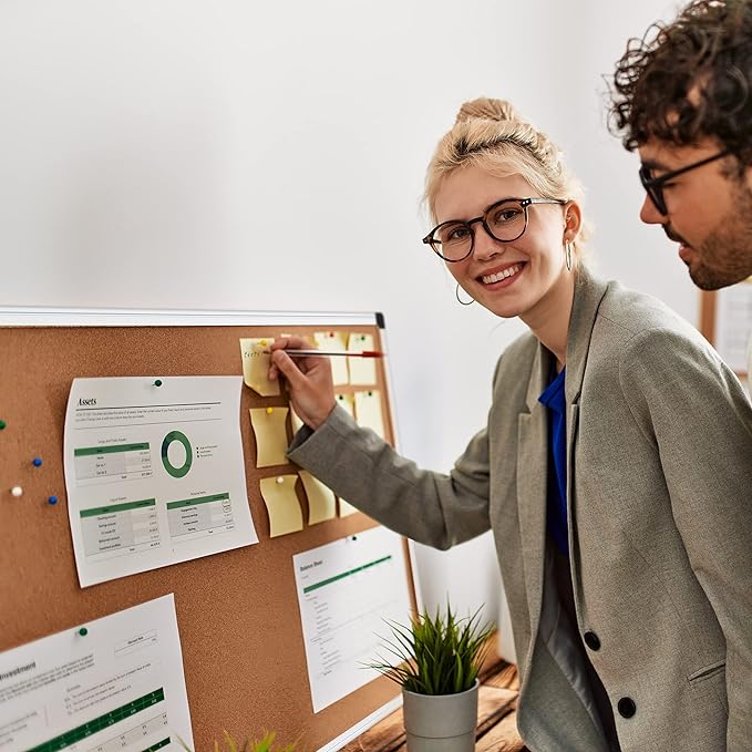 Amazon Basics Rectangular Bulletin Board, Cork Board for Wall, Vision Board for Classroom and Office, Aluminum Frame, 35" x 47", Brown-DeskLoop Office