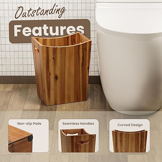 2 Gallon Acacia Wooden Bin, Wastebasket – Small Trash Can, Decorative Bathroom Trash Can, Waste Basket for Bedroom, Office Garbage Can, Wood Bathroom Accessories, Boho Bedroom Decor-DeskLoop Office