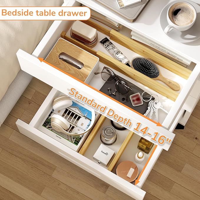 BAMEOS Drawer Divider,Expandable Bamboo Separators Adjustable Utensil Knife Fork Tool Kitchen Organizer, Clothes Fabric Drawer Organizer In Bathroom Bedroom Office, Cabinet Dresser Organizer 4-pack-DeskLoop Office