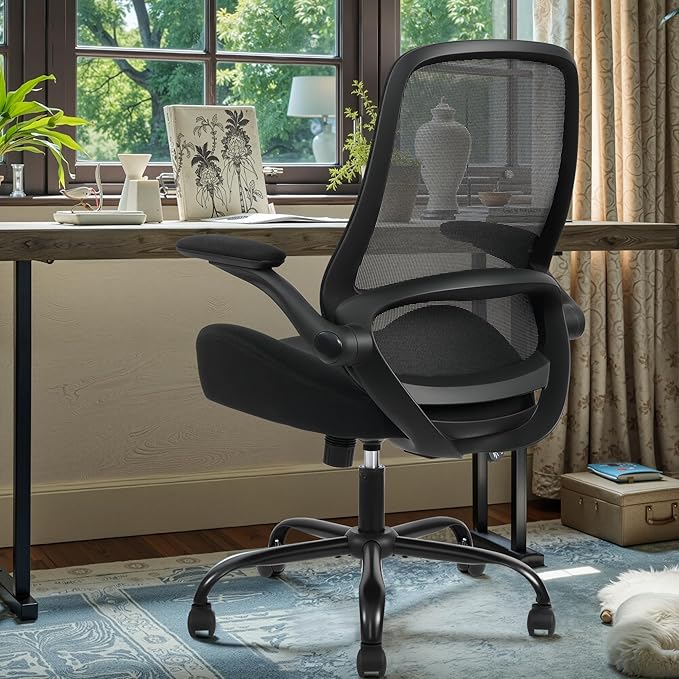 HYLONE Heavy Duty Office Chair, 5" Thickened Seat Ergonomic Desk Chair with Adjustable Armrests, Home Office Computer Chairs for Long Hours Mesh Executive Chair(Black)-DeskLoop Office