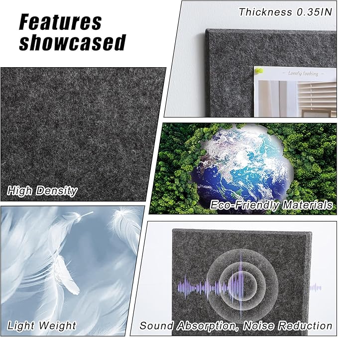 Large Cork Board 36" x 24", 6 Pack Felt Wall Tiles with 30 Pcs Pushpins, Bulletin Board with Removable Self-Adhesive Strips, Pin Boards Cork Boards for Walls Office Home Classroom Decor-Dark Gray-DeskLoop Office