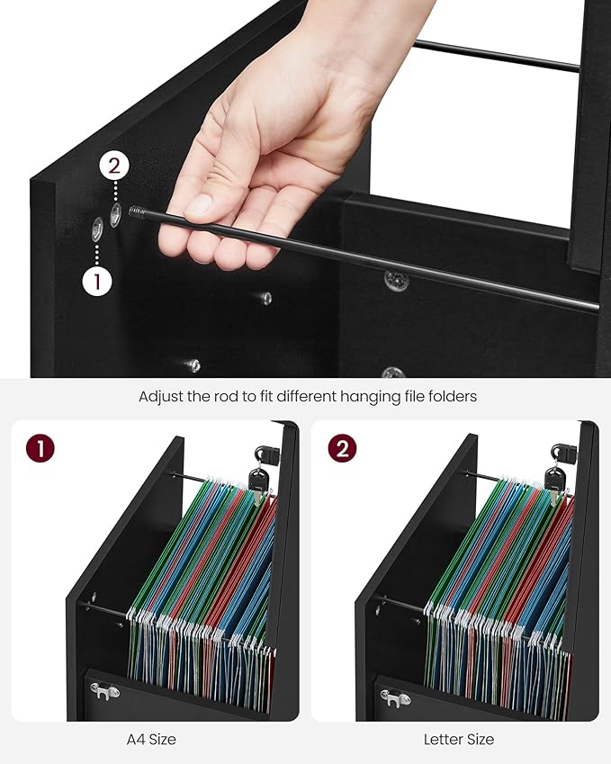 VASAGLE 2-Drawer File Cabinet, Locking Filing Cabinet for Home Office, Small Rolling Printer Stand, A4, Letter-Size Hanging Files, Assembly Required, Black ULCD027T16V2-DeskLoop Office