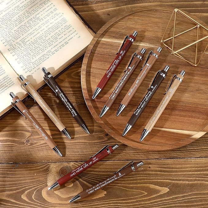 50 Pack Bible Verse Bamboo Retractable Ballpoint Pens Christian Inspirational Bible Verse Ballpoint with Black Ink Pen for Journal Writing Office Supplies Religious Gifts for Men Women(Wood Color)-DeskLoop Office