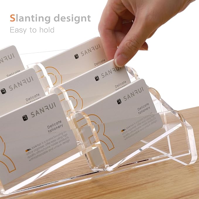 SANRUI Acrylic Business Card Holder for Desk, 3 Tier Clear Tilt Business Name Card Display Holders Stand Storage Organizer Fits 540 Business Cards (Horizontal, 9-Slot)-DeskLoop Office