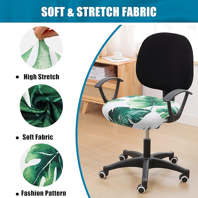 Smiry Printed Office Computer Chair Seat Covers, Stretch Fit Universal Desk Rotating Chair Cover Washable Removable Seat Cushion Protectors - Green-DeskLoop Office