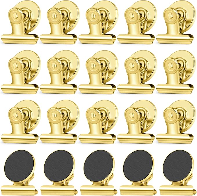 20 Pack Fridge Magnet Refrigerator Magnets, Gold Magnetic Clips Whiteboard Magnets, Magnet Clips Heavy Duty for Photo Displays, Home, Office, Classroom-DeskLoop Office