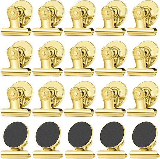 20 Pack Fridge Magnet Refrigerator Magnets, Gold Magnetic Clips Whiteboard Magnets, Magnet Clips Heavy Duty for Photo Displays, Home, Office, Classroom-DeskLoop Office