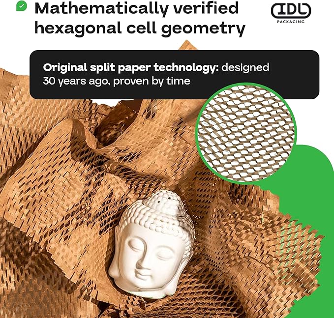 IDL Packaging HexaFil Honeycomb Packing Kraft Paper 15" x 20400" (1700 ft) in Self-Dispensed Box - Patented Cushioning Box Filler for Void Filling, Moving, Shipping - Alternative to Bubble Plastic-DeskLoop Office