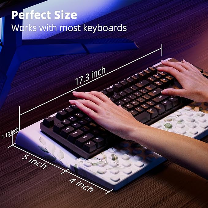 Ospelelf Keyboard Wrist Rest Pad Comfy Ergonomic Keyboard Stand Holder Office Desk Accessories Work from Home Essentials Green Leaves Pattern-DeskLoop Office