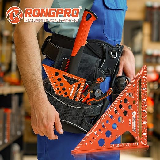 6-in-1 Carpenter Square 7 inch, Aluminum Rafter Square, Multi-Purpose Carpenter Tools : Wrench, Square, Protractor, Ruler, Marking Gauge, Drill Gauge, Includes 2pcs Carpentry Pencil (Champange)-DeskLoop Office