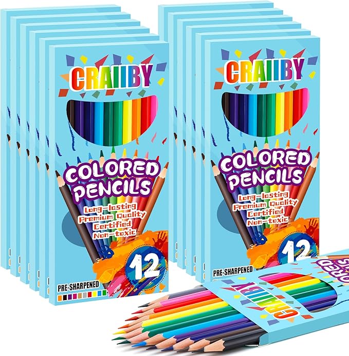 Premium Colored Pencils, Soft Core, 144 Count (Pack of 12), 12 Colors Pre-sharpened Color Pencils Bulk, Back to School Supplies, Classroom Prizes-DeskLoop Office