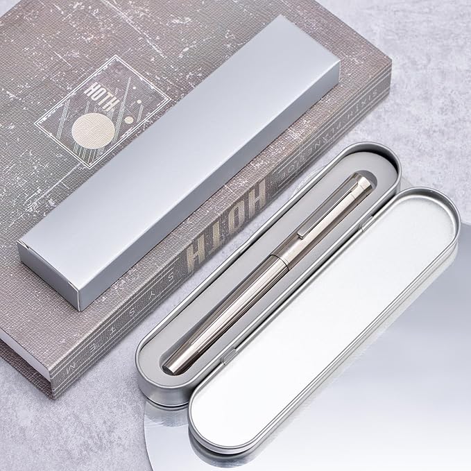 Hongdian T1 Titanium Fountain Pen, Iridium Fine Soft Nib Chinese Knot Carving with Converter and Metal Case Set-DeskLoop Office