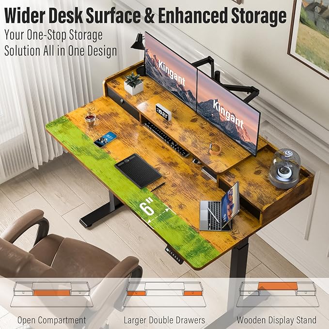 Standing Desk with Drawers,Thickened Table Legs Sit Stand Desk Electric for Home Office & Gaming,Ergonomic Stand Up Desk Cable Management Tray(Classic Black) (Rustic Brown, 48″ x 30″)-DeskLoop Office