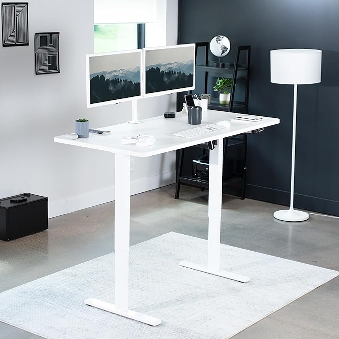 VIVO Electric 60 x 30 in Standing Desk, Memory Height Adjustment, 1B Series, White Top White Frame, DESK-KIT-1W6W-30
