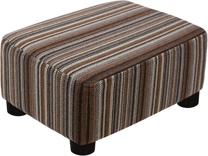 CAROLMADE Small Foot Stool Ottoman Footstool with Legs Under Desk Footrest for Living Room Bedroom and Office,Linen-Stripe Brown-DeskLoop Office