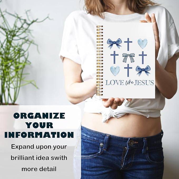 BearCake Love Like Jesus Christian Notebook Journal, Christian Gifts for Women, Blue Coquette Bow Cross Prayer Journal for Woman, Bible Journaling Hardcover Spiral Notebook 5.5x8.3-DeskLoop Office