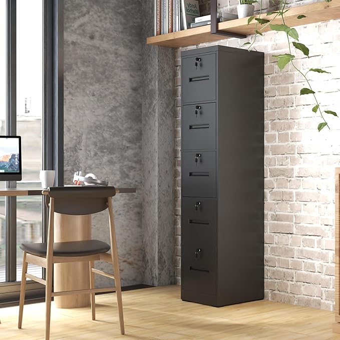 5 Drawer Metal File Cabinet with 5 Unique Locks Heavy Duty Locking File Cabinets Home Office Steel Filing Cabinet Vertical File Cabinets for Legal/Letter Size File,Assembly Required-DeskLoop Office