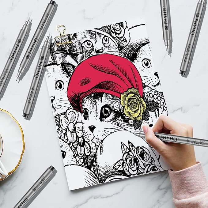 Micro Fineliner Drawing Art Pens: 9 Black Fine Line Ink Set Artist Supplies Archival Inking Markers Liner Professional Sketch Outline Anime Sketching Artist Illustration Watercolor-DeskLoop Office
