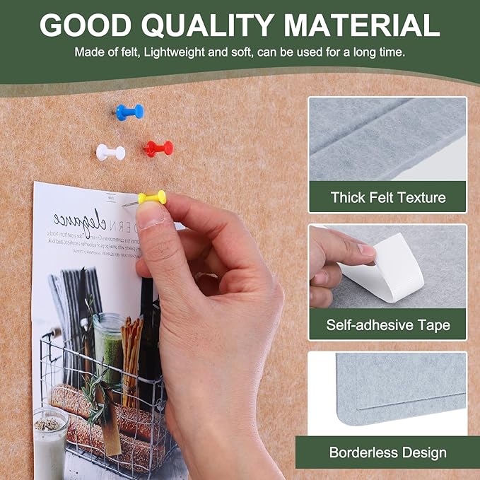 YOKIVE Felt Bulletin Board, 48 x 36 -Inch Foldable Decorative Pin Board Self Adhesive Felt Cork Board with 20 Pushpins, Great for Wall, Photo Display, Paste Note, Schedule(Light Gray)-DeskLoop Office