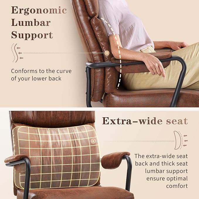 Mid Century Office Chair, Ergonomic Modern Breathable Fabric Home Desk Chair with Lumbar Support, Adjustable Height Swivel Computer Chair for Home Office (Brown)-DeskLoop Office