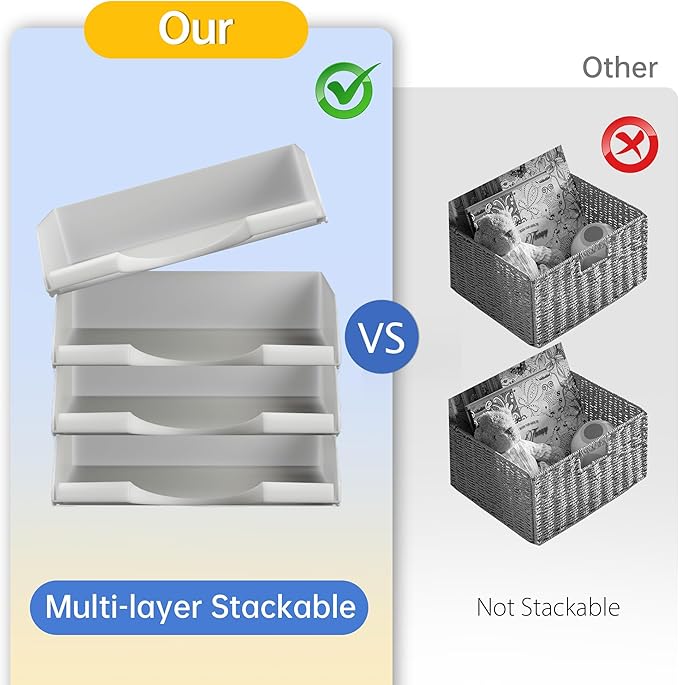 4 Pack Stackable Paper Trays for Letter Documents, Desktop File Organizers for Office Supplies, Stackable Desk Tray Holder for Paper Storage, Gray-DeskLoop Office