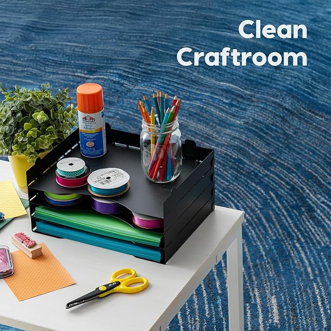 IRIS USA Metal Letter Tray Paper Organizer, 4 Pack, for Letter/A4 File Holder Paperwork Document, Stackable Desktop File Organizer Tray Paper Basket Rack for Office Supplies Home Work, Black-DeskLoop Office