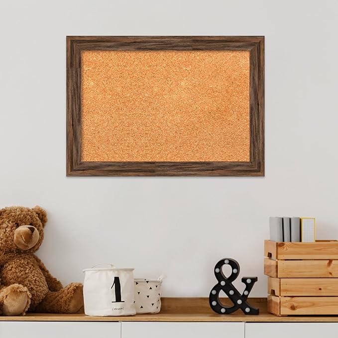 Amanti Art Natural Cork Board for Wall, 15x21 Vision Board with Brown Wood Frame, Small Corkboard Office Decor for Home Organization, Country Rustic Corkboard Pinboard to Display Items for Home-DeskLoop Office