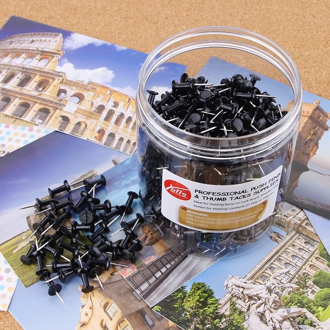 Yalis Black Push Pins 600 Count, Standard Dark Thumb Tacks for Corkboard Bulletin Board-DeskLoop Office
