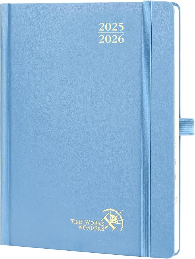 POPRUN Planner 2025-2026, (Medium 6.5'' x 8.5'' Hard Cover) Academic Calendar (July 25-June 26) Daily Weekly and Monthly Appointment Book with Hourly Time Slots, Monthly Tabs, 100 GSM - Haze Blue-DeskLoop Office