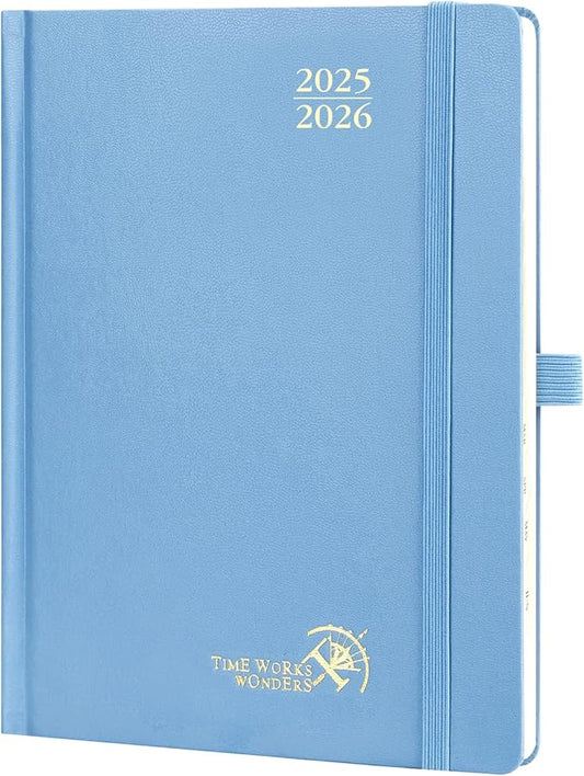 POPRUN Planner 2025-2026, (Medium 6.5'' x 8.5'' Hard Cover) Academic Calendar (July 25-June 26) Daily Weekly and Monthly Appointment Book with Hourly Time Slots, Monthly Tabs, 100 GSM - Haze Blue-DeskLoop Office